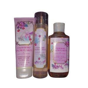 Bath & Body Strawberry Snowflakes Body Cream, Mist & Body Wash Bundle